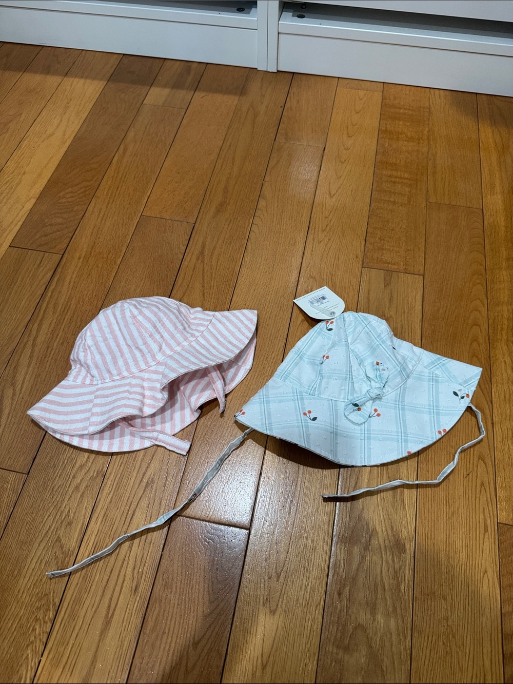 Kids' Sun Hat - Pink Striped & Light Blue w/ cherries